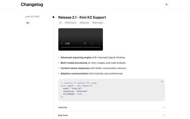 Changelog Template - React & Next.js website template by Magic UI