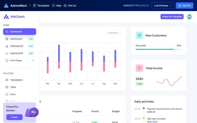 Matdash Free Tailwind React Dashboard - free React & Next.js website template by AdminMart