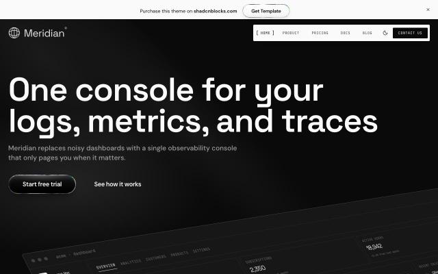 Meridian - React & Next.js website template by Shadcnblocks.com