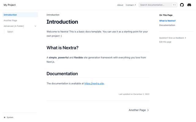 Nextra: Docs Starter Kit - free React & Next.js website template by 21st Indexer