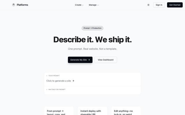 Platforms Starter Kit - free React & Next.js website template by 21st Indexer