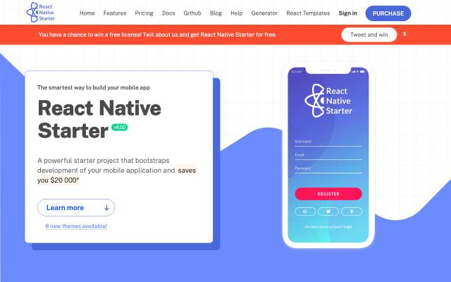 React Native Starter - free React & Next.js website template by Flatlogic