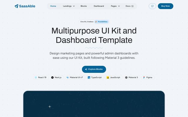 SaasAble Free MUI React UI Kit with Dashboard Template - free React & Next.js website template by Coded Themes