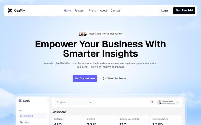 SaaSly - free React & Next.js website template by TailGrids