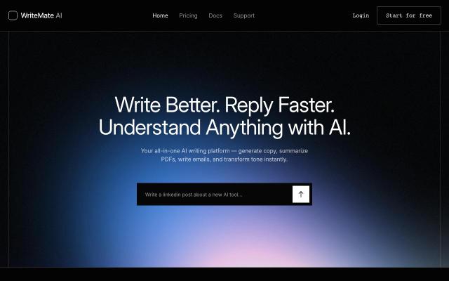 WriteMate AI - free React & Next.js website template by TailGrids